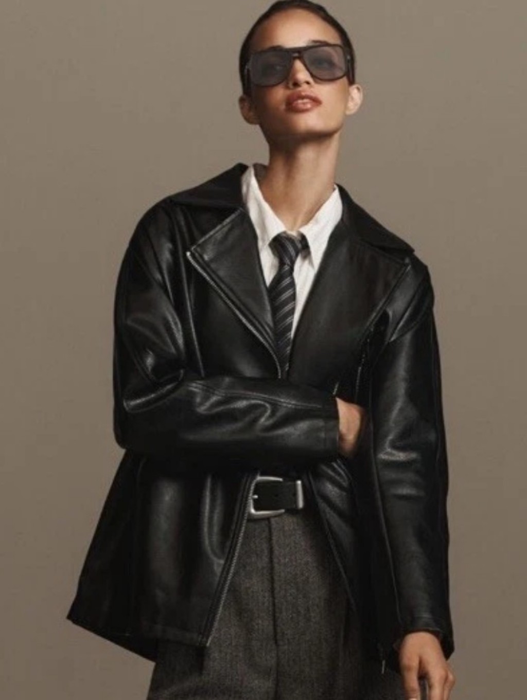 Maeve Black Faux Leather Moto Jacket With Silver Zippers